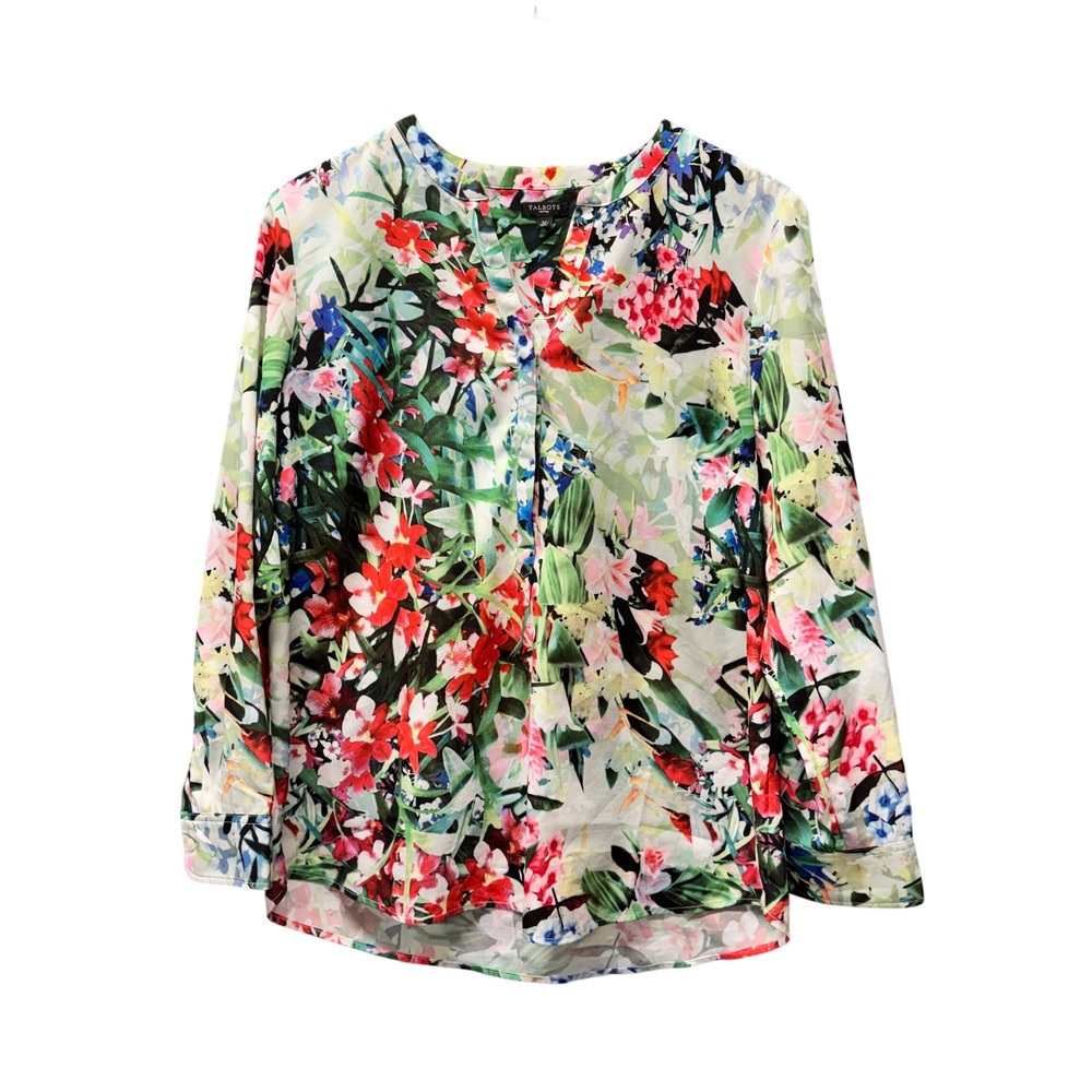 Talbots Blouse Womens LPā Petite Large Floral V-Neck Multi-Color Cottage Popover